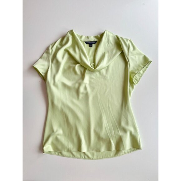 BROOKS BROTHERS Lime Green Satin Draped Cowl Neck Short Sleeve Blouse, Size 8 - Picture 5 of 11